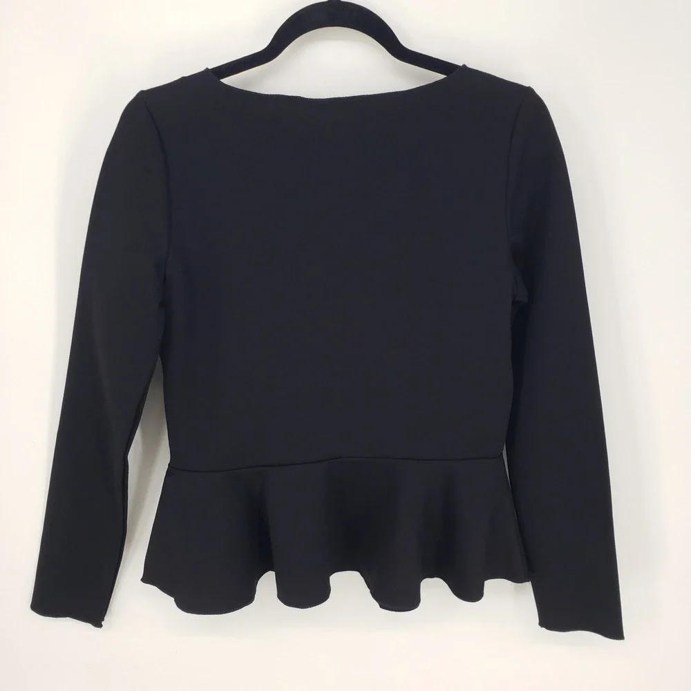 JASON WU Black Long Sleeve Peplum Top Women's Size S Flounce Hem NEW NWT - Picture 4 of 11